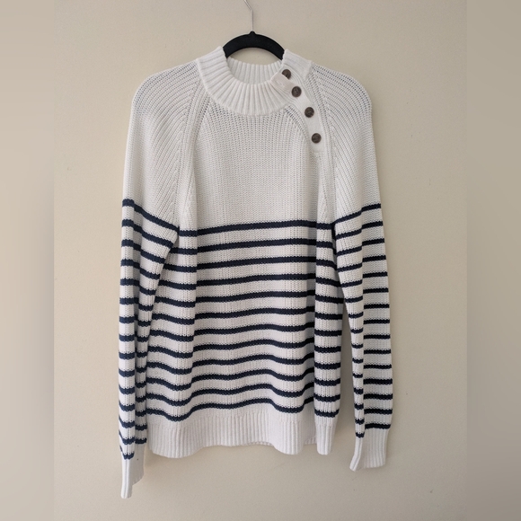 NWT J. Crew White and Navy Striped Sweater - Picture 1 of 5